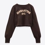 ZARA Brown Manhattan NYC Cropped Sweater Photo 3
