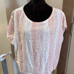 C&C California Stripe Pink White Button Back 100% Linen Blouse Cap Sleeve Shirt Photo 0