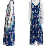Rococo Sand Floral Print 100% Silk Tassel Sleeveless Asymmetrical Maxi Dress XS Blue Photo 12