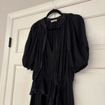 Ulla Johnson  Leah Dress Noir Black Midi Puff Sleeve Contrast Trim Size 10 Tie‎ Photo 7