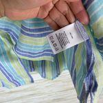 Foxcroft NWT  NYC Blue Green Vertical Striped Linen Button Down Shirt Photo 4