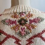 Forenza Vintage 1980s Knit Sweater Cotton Ramie Oversized Floral Cream Medium Photo 5