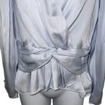 EXPRESS Gorgeous Baby Blue L/S Draped Fabric Top Blouse Satin NWT $68 Size Small Photo 3