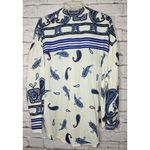 EXPRESS  Portofino Shirt Womens Large Blue Paisley Striped Oversized Career Satin Photo 3