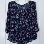 Gap Shirred Navy Floral Lightweight Top Size S Photo 0