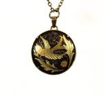 Vintage 1940s Damascene Pendant Necklace Gold Photo 4