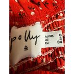 Polly Red Floral Short Puff Sleeve Tie Front Ruffle Mini Bodycon Dress Size 6 Photo 3