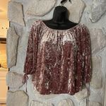 American Eagle  Outfitters Womens Velvet Blouse Pink 3/4 Sleeve Off Shoulder-SM Photo 0
