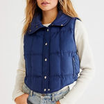 1st Down Womens Goose Down Puffer Vest Navy Blue‎ Size 10 Snap Front Pockets Blue Photo 0
