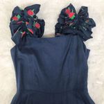 FANM MON Alanya 100% Linen Embroidered Dress Off The Shoulder Navy Small New Blue Photo 3