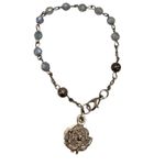 1 Decade Rosary Beaded Bracelet Rose Charm Heart Mary Portrait Christian Silver Photo 1