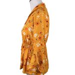 Idyllwind Mustard Yellow Long Sleeve Floral Button-Front Plunge Blouse Size XS Photo 4