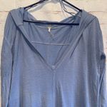 Free People  Dress Womens XS Blue Queen Of Hearts Oversized Hooded Shirt Dress Photo 1
