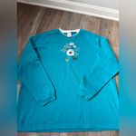Blair VTG  Floral Embroidered Sweatshirt Hippie Boho Teal Blue White Size 2XL Photo 3