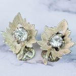 Vintage Clip On Earrings Light Shade of Gold Tone & Clear Gem Photo 3