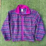 Vintage 90s LL Bean Purple Printed Fleece Zip Up Sweater, Size Medium Pink Photo 0