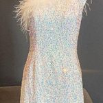 White Short Feather Sequin One Shoulder Prom Party Dress CorsetBack Size 12 NWOT Photo 0