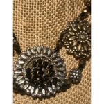 Chicos Black Silver Beaded Statement Necklace Flower Medallions Floral Choker Photo 1