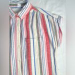 Old Navy Medium Linen Blend Cute White Stripe Beach MIDI Dress Wispy Linen Blend Photo 3