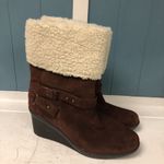 Nine West Nine‎ West Women’s 10 Brown Suede Leather Faux Sherpa Fur Wedge Bootie Boots Photo 3