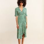 Dalton Silk Crepe Wrap Dress in Green Floral Print Size L Photo 3