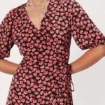 Nasty Gal Collection Floral Puff Sleeve Mini Wrap Dress V-Neck Black Roses Y2K Photo 0