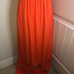 Gianni Bini Adjustable Straps Orange Solid & Sheer Polka Dots Maxi Dress Size 4 Photo 7