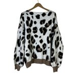 Miracle Leopard Print Oversized Sweater Womens S/M White Cotton Cozy Neutral Photo 3
