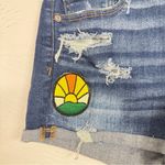 American Eagle  Blue Denim Patch Jean Shorts Womens 6 High Rise Shortie Festival Photo 1