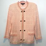 Ming Wang  Knit Cardigan Sweater Jacket Fringe Gold Buttons Peach Orange Photo 0