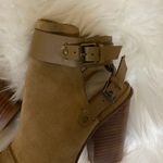 joe's jeans Petra Suede Peep Toe Tobacco Tan Block Heel Sandals Size 5.5 Photo 6