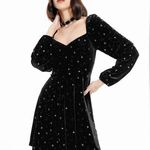 Cider Witchy Goth Black VELVET Silver STAR SQUARE NECK MINI DRESS Photo 0