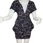 FREDDIE ROJAS Retro 80s Black Purple Bows Inverted Pagoda Mini Dress Size Small Photo 0