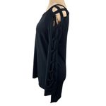 She + Sky Sweater Open Lattice Sleeve Black Tunic S Small Stretch Photo 1