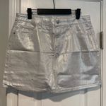 Old Navy NWT Size 8 Silver Shine Metallic Zip Stretch Denim A Line Mini Skirt Photo 0