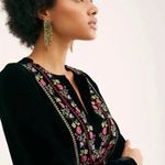Free People  Always Forever Black Velvet Embroidered Tunic Dress XS Oversized Photo 2