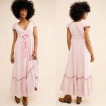 Free People  Roucha Denim Maxi Dress Pink Pale Mauve Retro 70s Dainty Large Photo 8