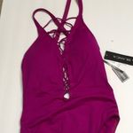 La Blanca Magenta lace up high neck. 6DD/ top. NWT Photo 9