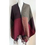 Mud Pie  • Burgundy Plaid Blanket Shawl Poncho Photo 1