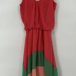 Daytrip Buckle Fit Flare Color Block Dress Coral Green Asymmetric Hem Size S Photo 5