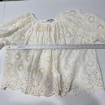 Madewell Embroidered Shirred Puff-Sleeve Top M Floral Eyelet Ivory Boho Peasant Photo 7