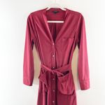 J.Crew  Long Sleeve Belted Midi Shirt Dress Maroon Burgundy Red Medium Petite Photo 2