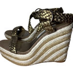 Brian Atwood  Shoes Leather Braided Espadrille Wedges Size Women's 6.5 (37) Photo 0