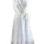 DKNY  | Size 12 | White Chiffon Dot Sleeveless Asymmetrical Midi Wrap Dress Photo 0