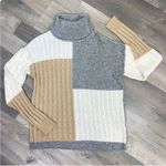 Versona  Multi Pattern Color Block Turtleneck Sweater Gray Tan Large Photo 6