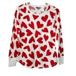 Old Navy Thermal Long Sleeve Top Women's M Cream Red Heart Print Cozy Loungecore Photo 0