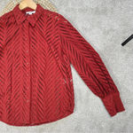 Chico's Chico’s Poplin Cutwork Shirt Button Front Longsleeve Lace in Rust Orange Size 6 Photo 6