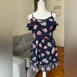 Angie  Women's Navy Ruffle Top Sleeveless Floral Dress Sundress Size M Photo 1