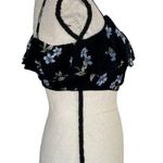 American Eagle Small Cropped Top Floral Spaghetti Strap Ruffled Navy Blue Multi Photo 2