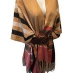 Woolrich Southwest Navajo Ruana Poncho Plaid Fringe Sz 0S Tan Red Viscose Blend Photo 0